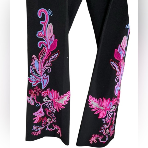 Cache Vintage Y2K Black Embroidered Boho Flared Leg Pants. Festival, retro. 6 - Picture 6 of 16